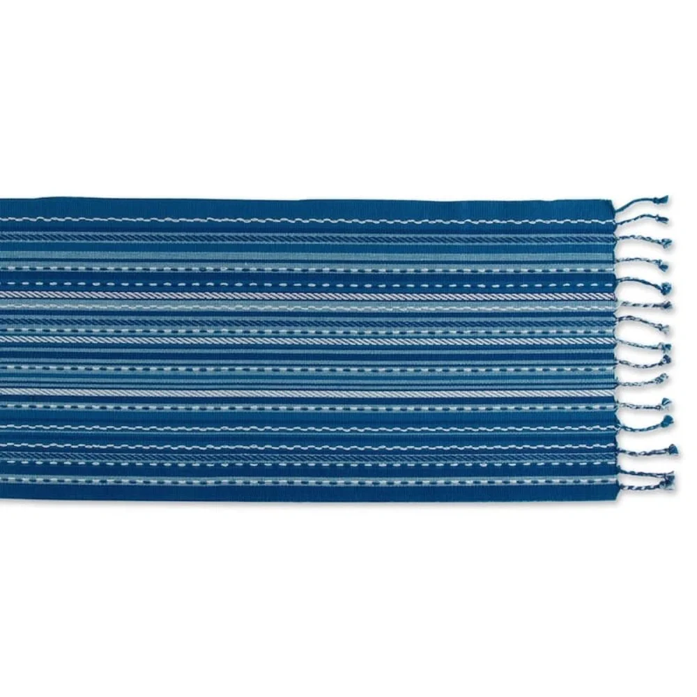 Pier 1 Imports Blue Tonal Stripe With Fringe Table Runner